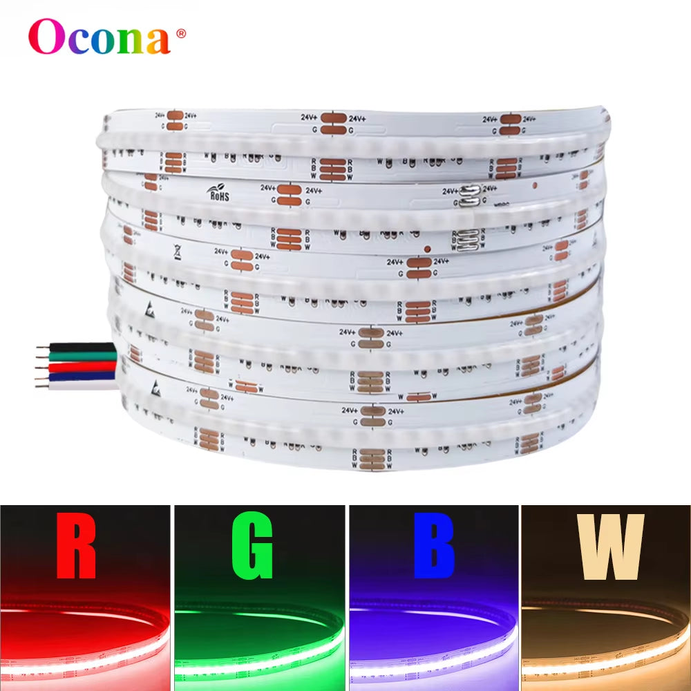 NovaBright COB RGBW LED Strip Lights 840Led/M 24V 12Mm High CRI Ra90 Flexible RGB+3000K Warm White LED Ribbon Tape Light TV Backlight