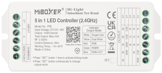 MiBoxer 5 in 1 LED Controller(2.4GHz)
Output Max 20A PR5