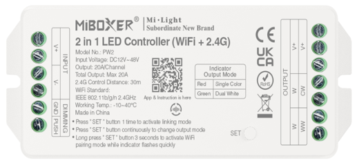 MiBoxer 2 in 1 LED Controller (WiFi+2.4G) 
Output Max 20A PW2