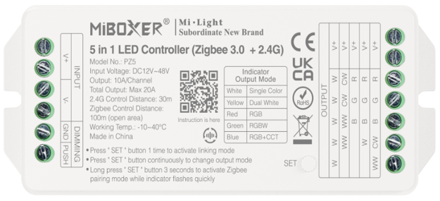 MiBoxer 5 in 1 LED Controller (Zigbee 3.0 + 2.4G) Output Max 20A PZ5