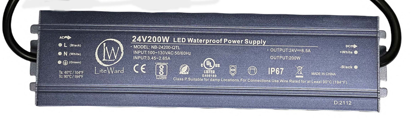 LiteWard 200W-UL12V-DC 12V DC 200W UL LED Power Supply Driver IP67 CE RoHS 16.7A