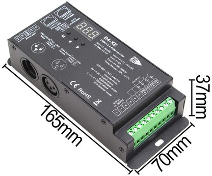 Novabright Regis 4CH D4-XE 32A DMX Decoder PWM Flicker Free Smooth Dimming 12V-36V Digital Display 2000Hz for RGBW LED Lights 8A/CH