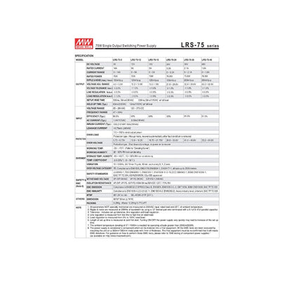 [Enclosed Type/LRS-75 Series/Industrial Application] MEAN WELL LRS-75-5 (70W 5V 14A) Single Output Switching Power Supply