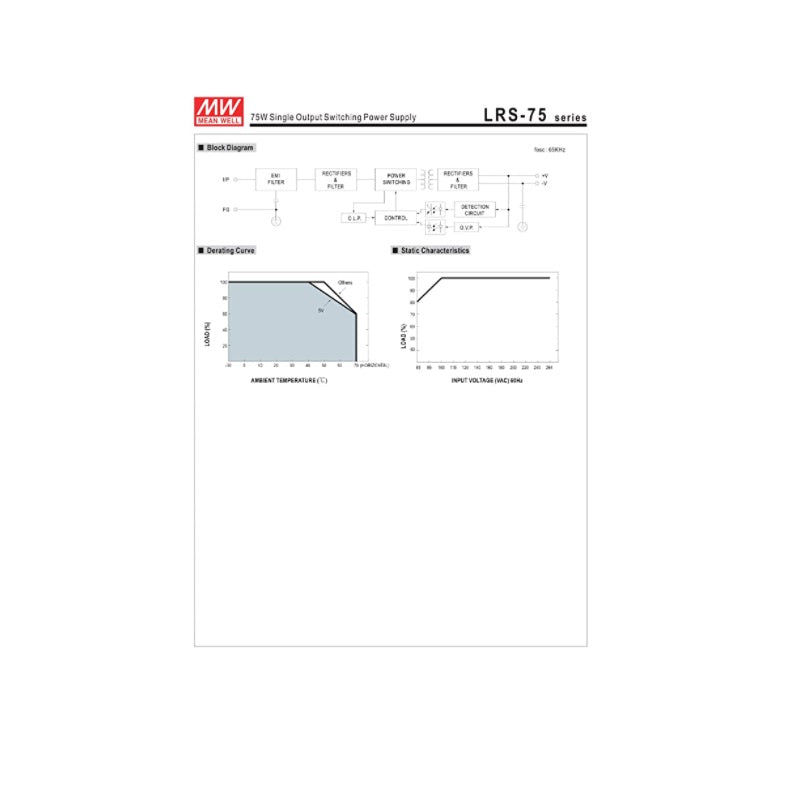 [Enclosed Type/LRS-75 Series/Industrial Application] MEAN WELL LRS-75-5 (70W 5V 14A) Single Output Switching Power Supply